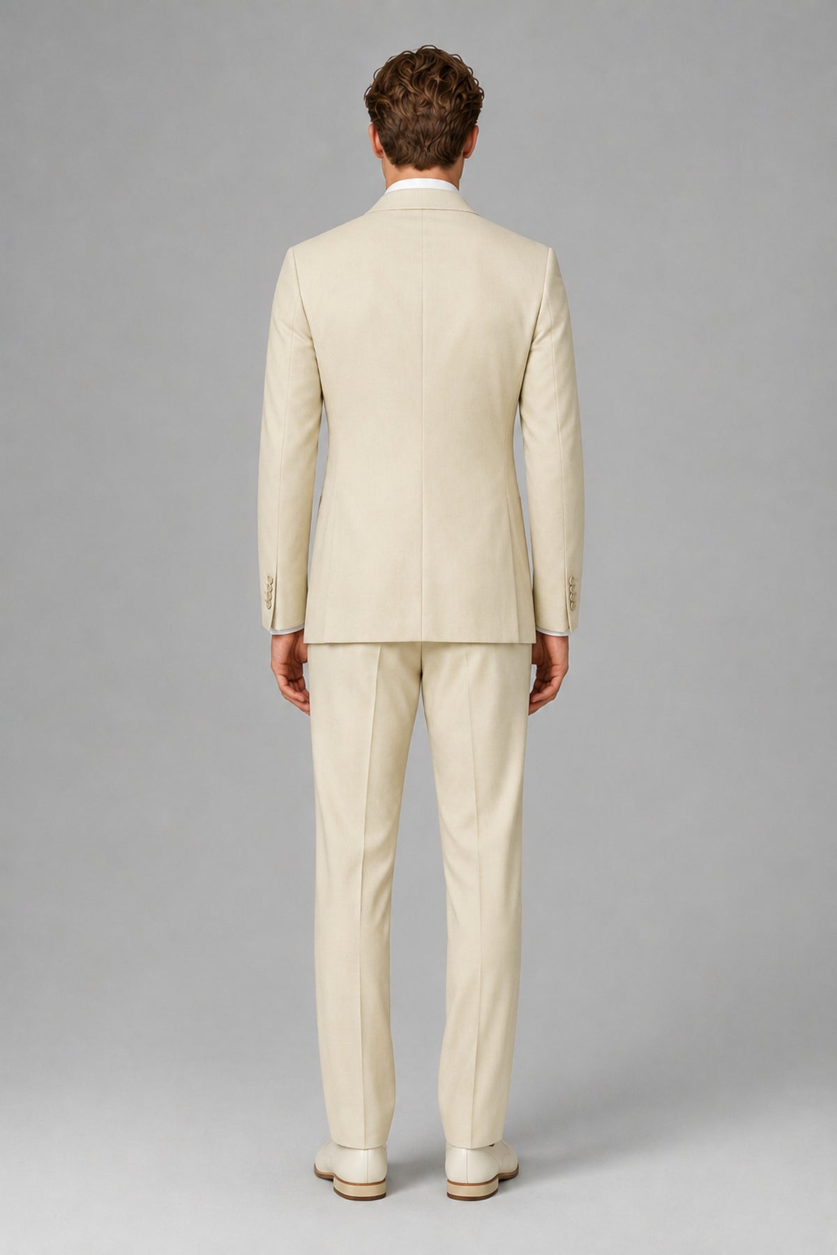 Bolodoo Men's Cream Wrap Tie-Waist Two-Piece Suit – Jacket & Trousers - Cream - Cream_3