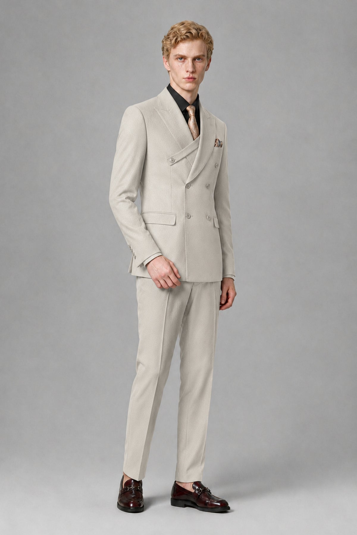 BOLODOO Men's Cream Double-Breasted Two-Piece Suit – Jacket & Trousers - Cream