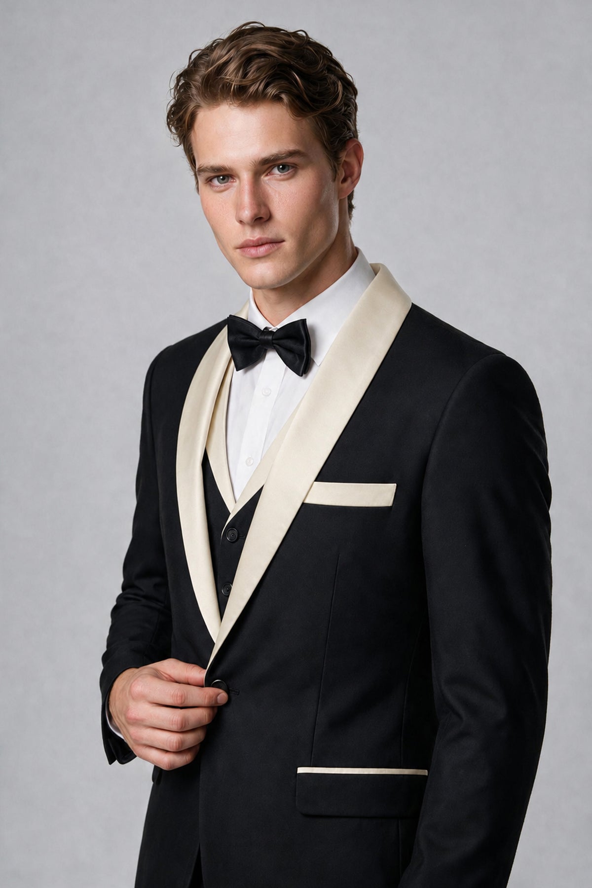Bolodoo Men's Cream 3-Piece Shawl Lapel Tuxedo Suit - Cream - Cream_4
