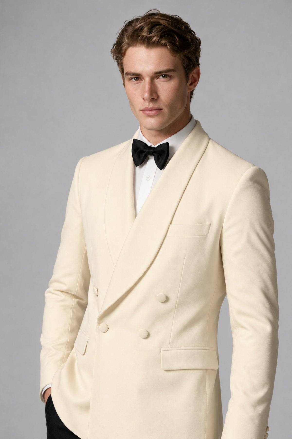 BOLODOO Men's Cream Double-Breasted Tuxedo Blazer – Shawl Lapel Formal Suit Jacket - Cream - Cream_4