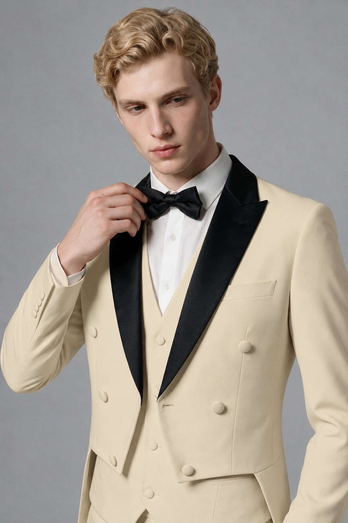 Bolodoo Men's Cream 3-Piece Tailcoat Tuxedo Suit with Vest & Trousers - Cream - Cream_4