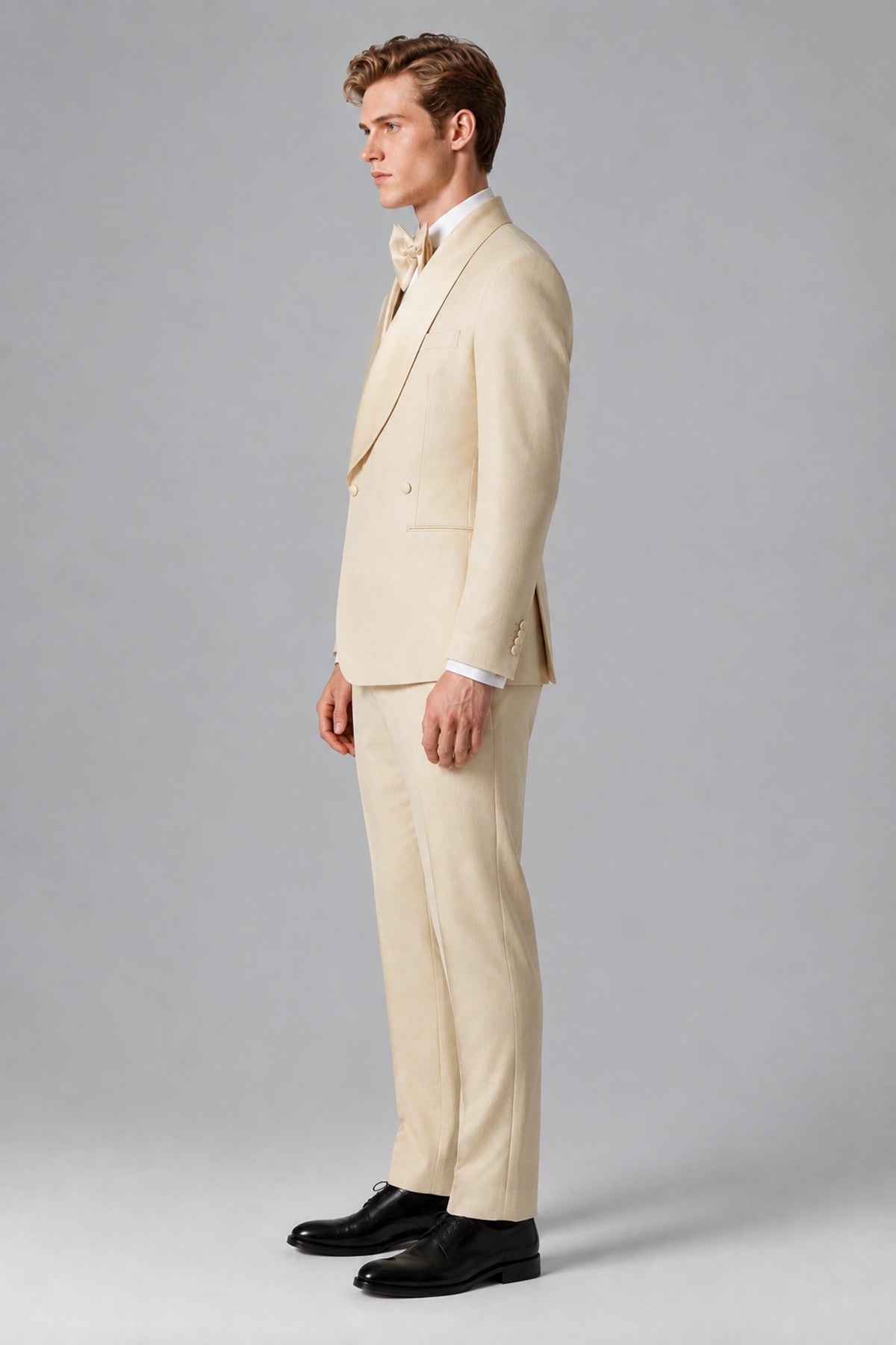 Bolodoo Men's Cream Shawl Lapel 2-Piece Tuxedo Suit – Jacket & Trousers - Cream - Cream(4)