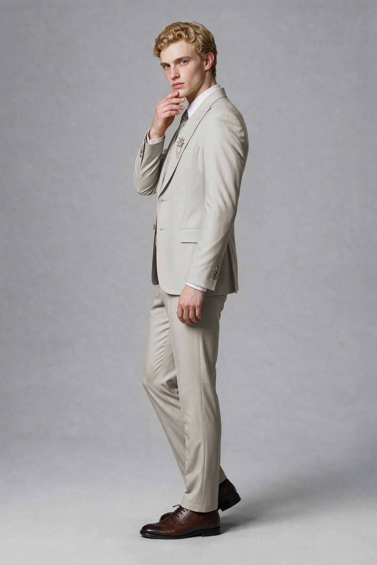 BOLODOO Men's Cream Two-Piece Wedding Suit – Jacket & Trousers - Cream