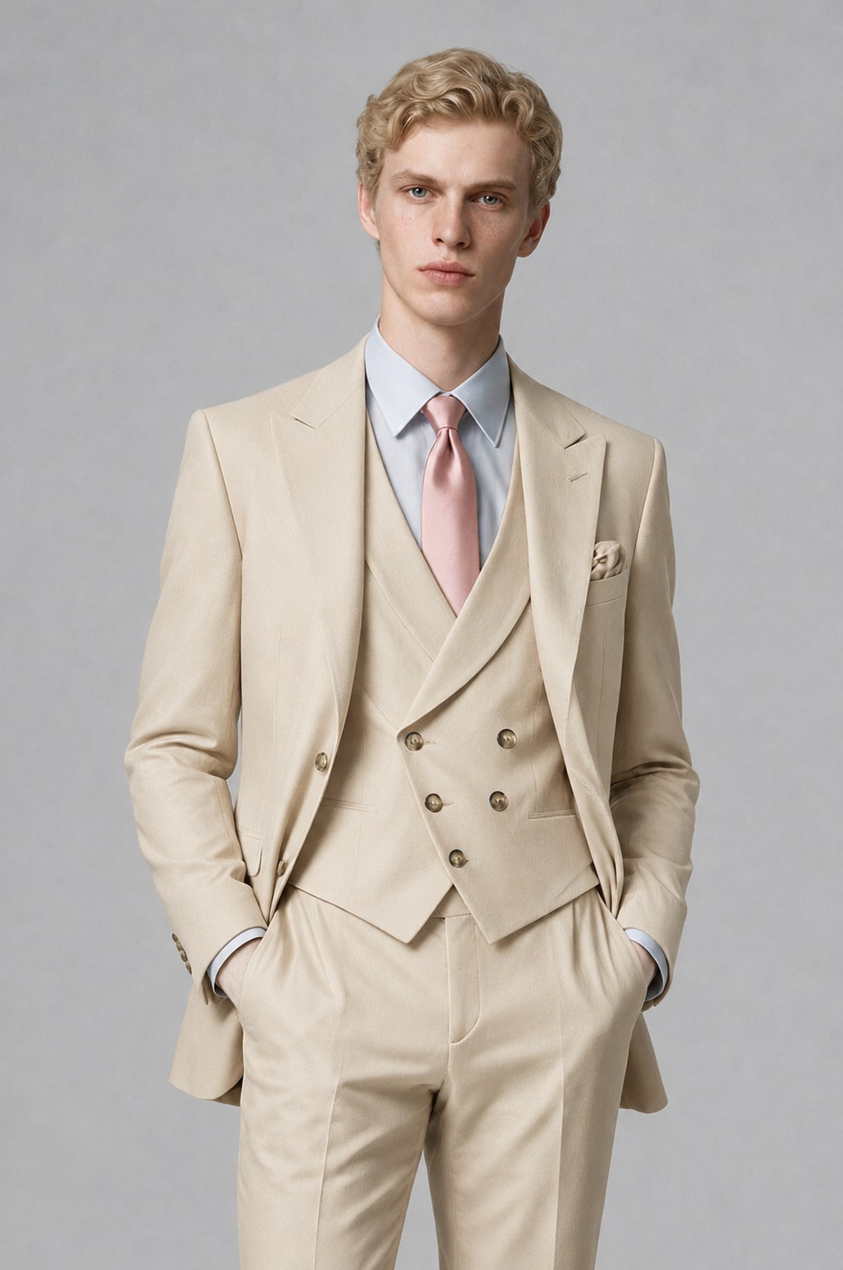 Bolodoo Men's Cream Two-Piece Suit with Notch-Lapel Jacket and Trousers - Cream - Cream (1)