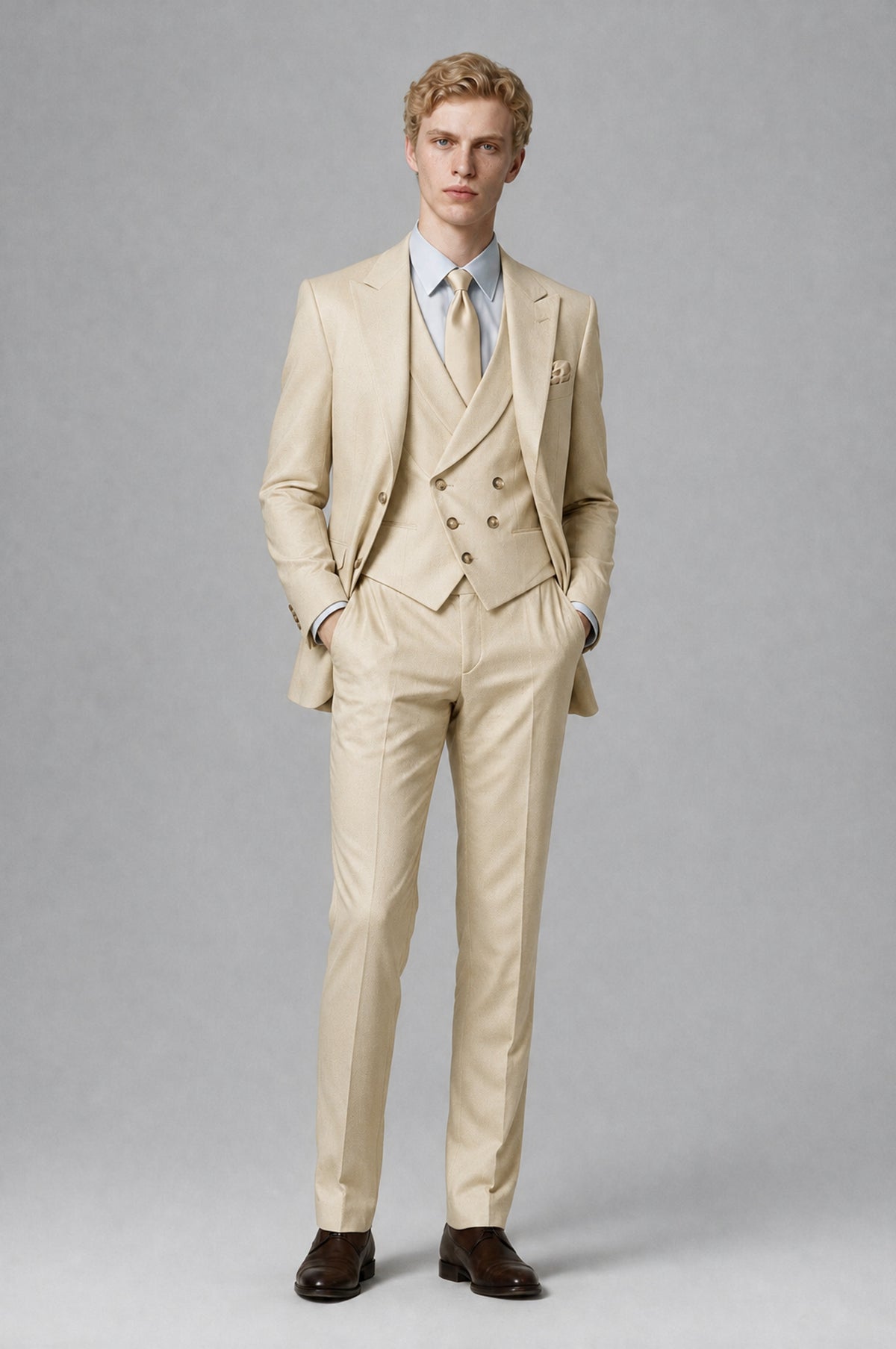 Bolodoo Men's Cream Two-Piece Suit with Notch-Lapel Jacket and Trousers - Cream - Cream (3)