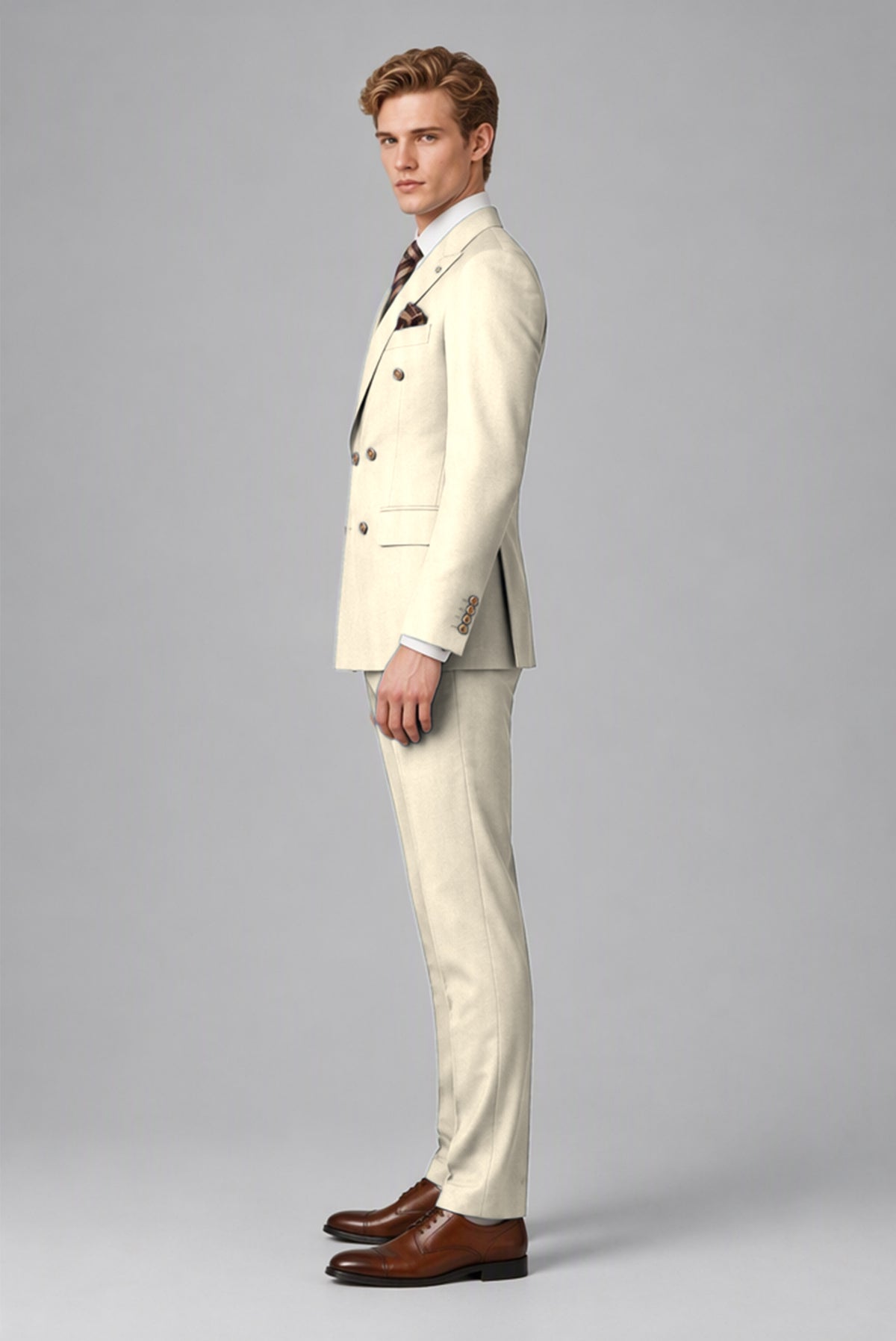 Bolodoo Men's Cream Double-Breasted 2-Piece Wedding Suit - Cream - Cream (4)