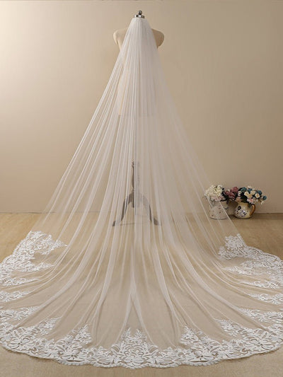 Vintage Flower Lace Cathedral Veil Bridal Veil Wedding Veil - BOLODOO
