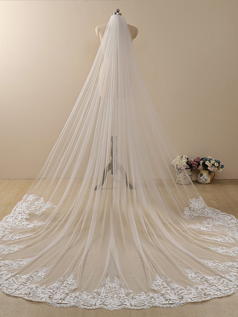 Vintage Flower Lace Cathedral Veil Bridal Veil Wedding Veil - BOLODOO