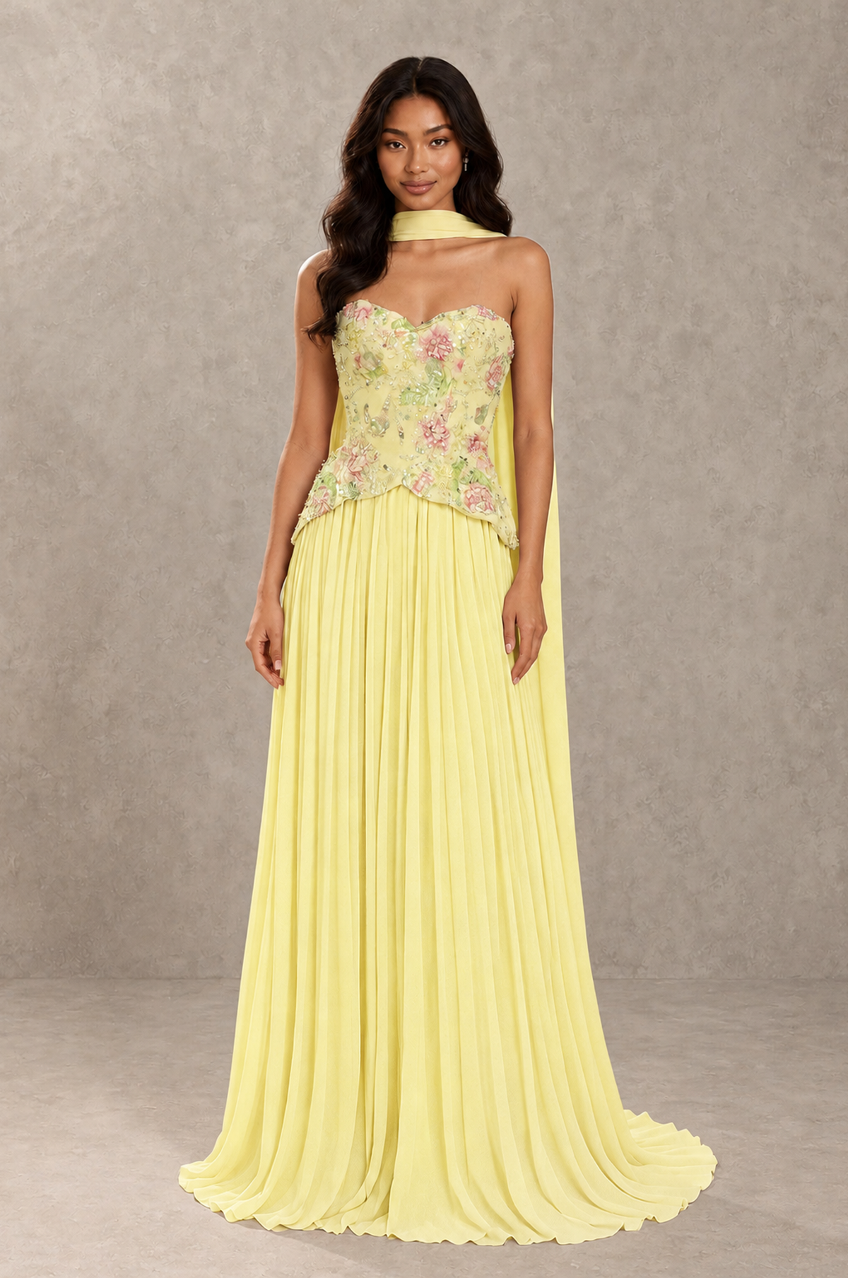 BOLODOO Daffodil Strapless Beaded Floral Corset Chiffon Maxi Gown – Open Back Prom & Formal Evening Dress - Daffodil - Daffodil_01