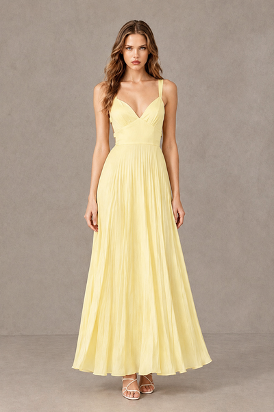 BOLODOO Daffodil V-Neck Pleated Open-Back Maxi Dress - Daffodil - Daffodil_01