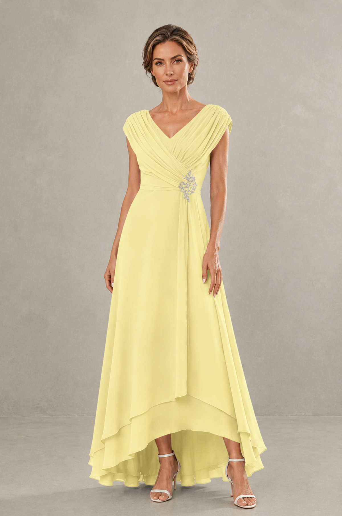 BOLODOO Daffodil V-Neck High-Low Mother of the Bride Dress - Daffodil - Daffodil_01