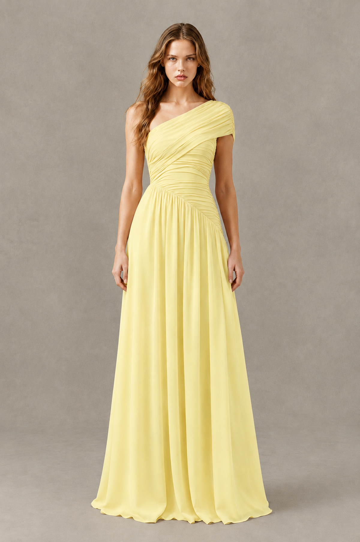 BOLODOO Daffodil One-Shoulder Ruched Floor-Length Bridesmaid Dress - Daffodil - Daffodil_01