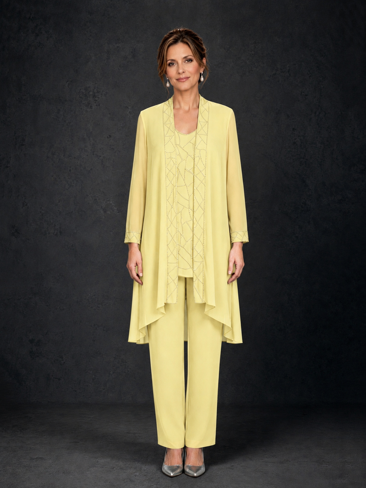BOLODOO Daffodil 3-Piece Beaded Chiffon Duster Jacket Pant Suit - Daffodil - Daffodil_01