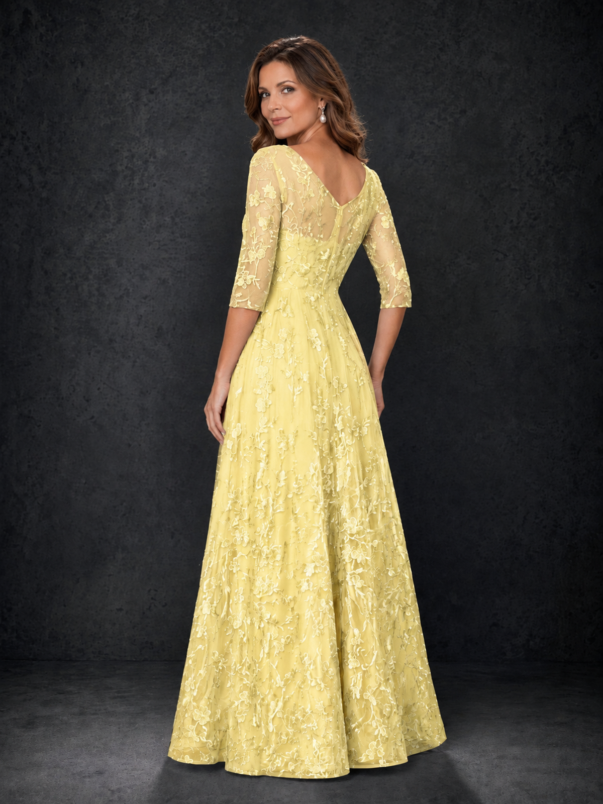 BOLODOO Daffodil Illusion Bateau Neck 3/4 Sleeve Floral Lace A-Line Mother of the Bride Dress MX007 - Daffodil - Daffodil_02