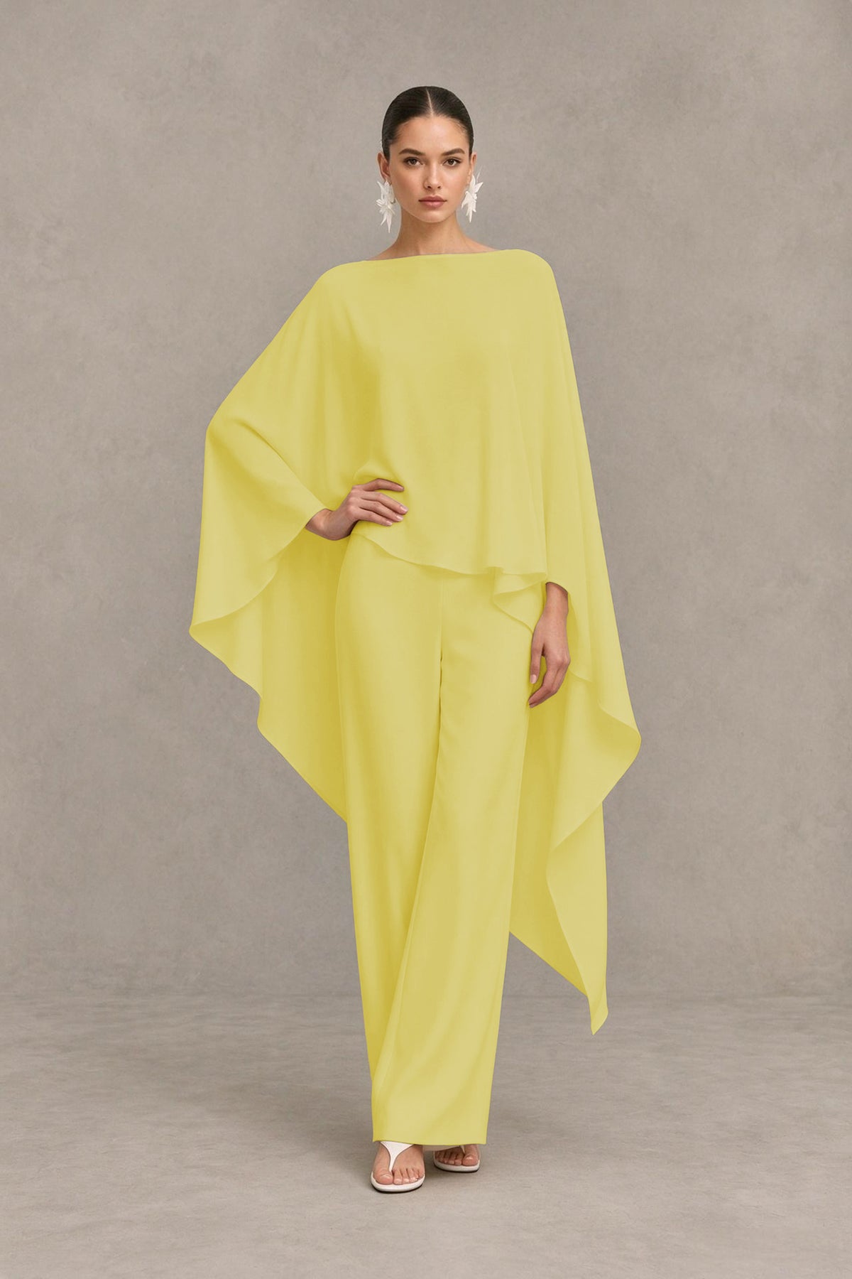 BOLODOO Daffodil Cape Sleeve Wide-Leg Formal Pantsuit - Daffodil - Daffodil_03