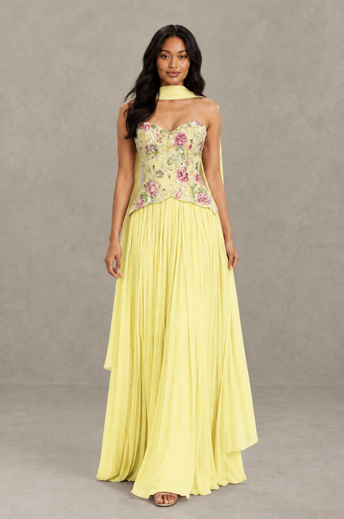 BOLODOO Daffodil Strapless Beaded Floral Corset Chiffon Maxi Gown – Open Back Prom & Formal Evening Dress - Daffodil - Daffodil_03