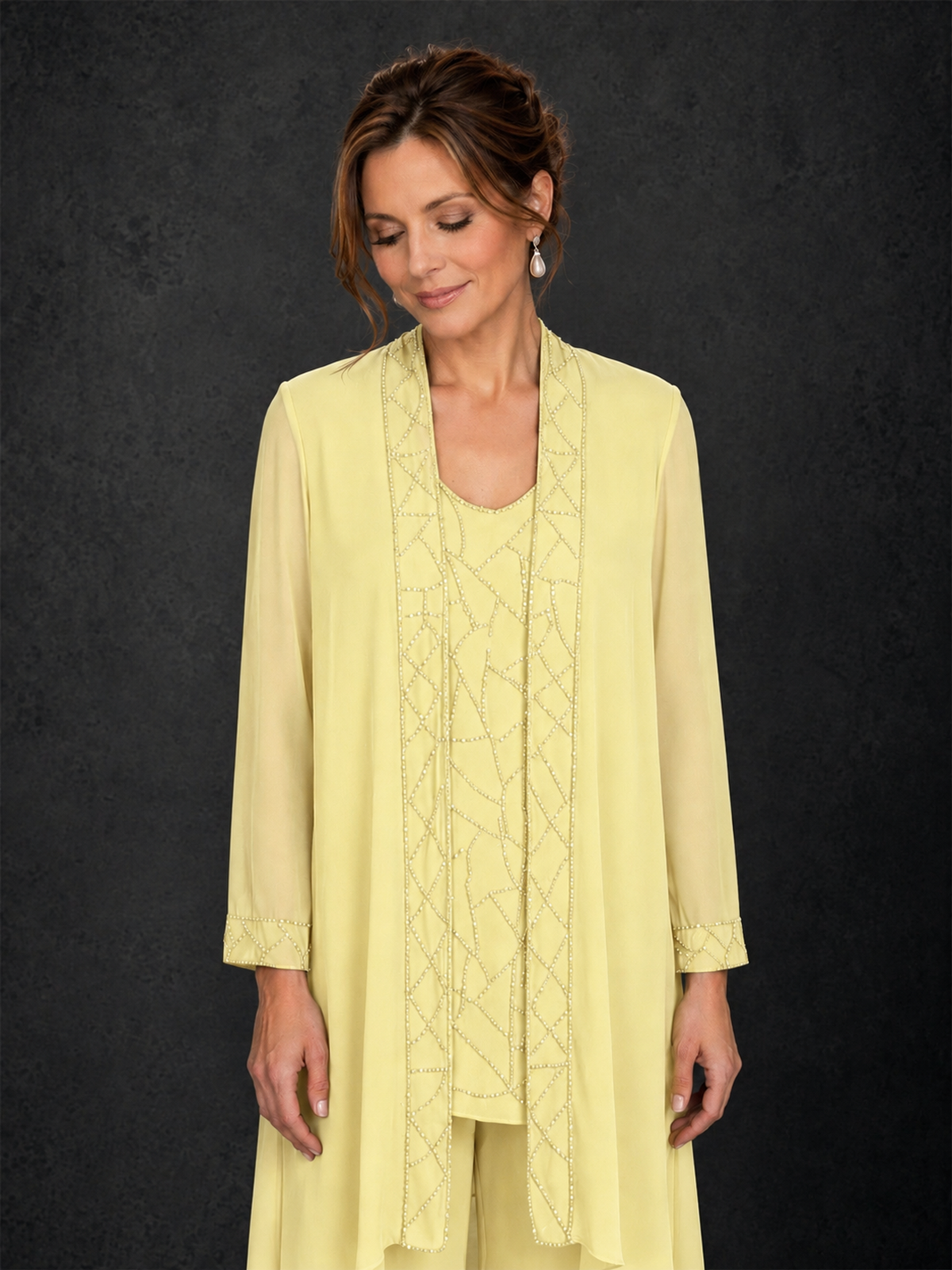 BOLODOO Daffodil 3-Piece Beaded Chiffon Duster Jacket Pant Suit - Daffodil - Daffodil_03