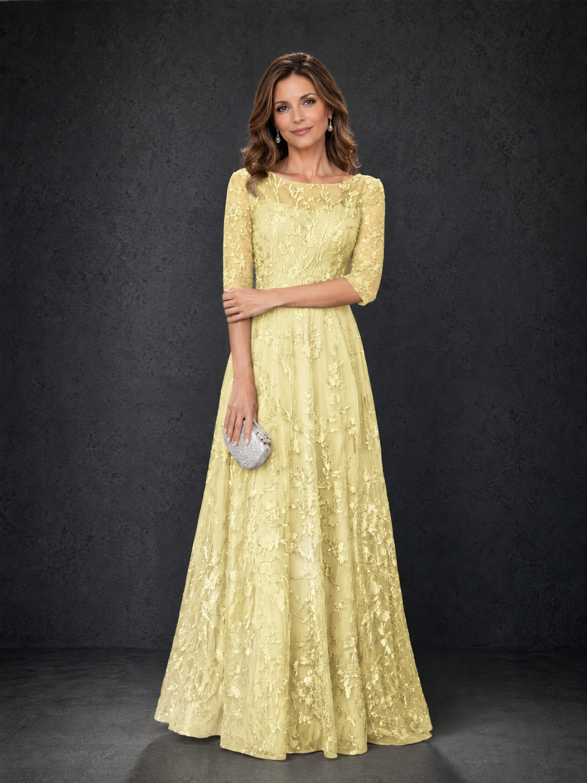 BOLODOO Daffodil Illusion Bateau Neck 3/4 Sleeve Floral Lace A-Line Mother of the Bride Dress MX007 - Daffodil - Daffodil_03