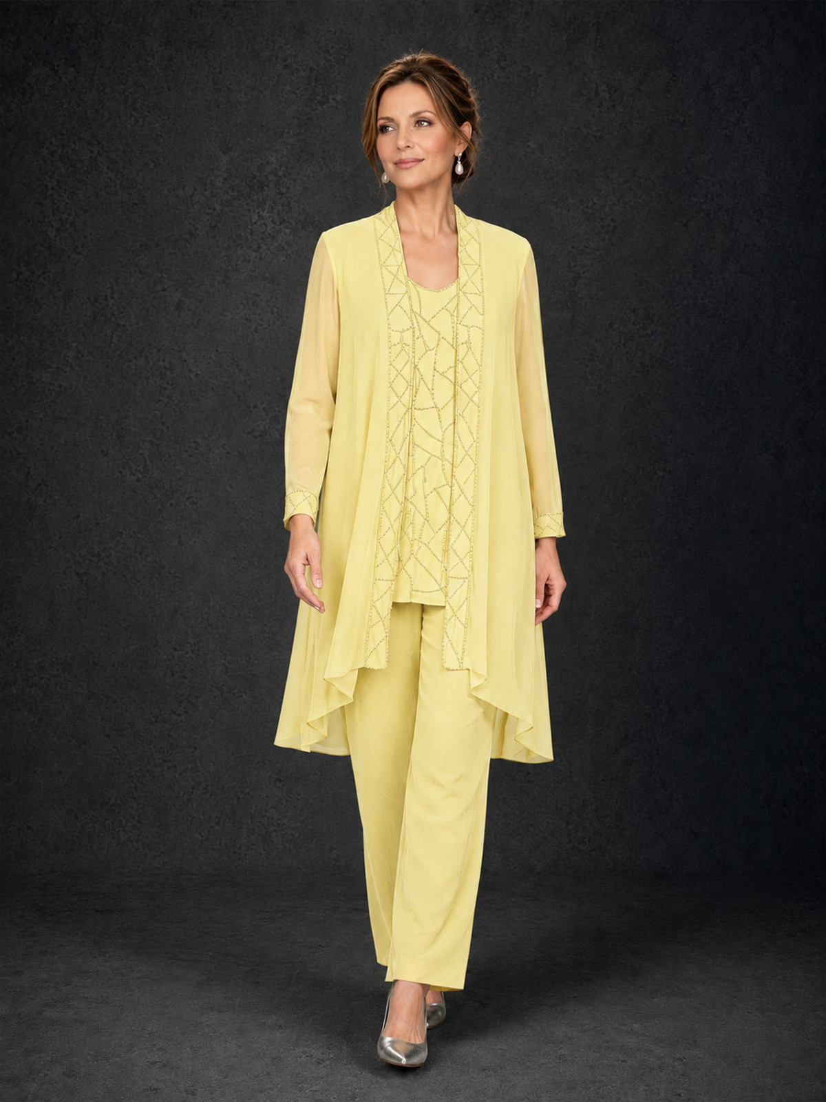 BOLODOO Daffodil 3-Piece Beaded Chiffon Duster Jacket Pant Suit - Daffodil - Daffodil_04