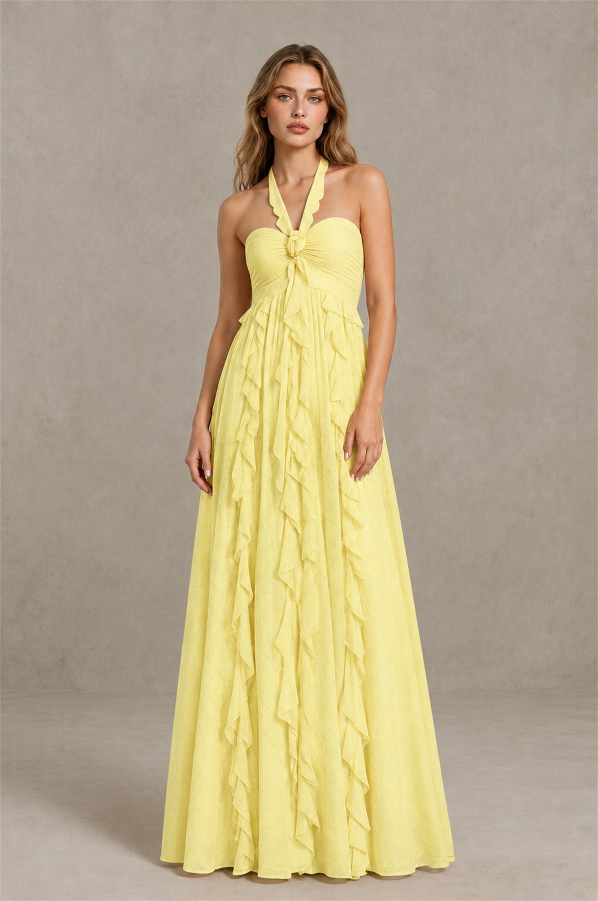 BOLODOO Daffodil Halter Ruffle A-Line Floor-Length Evening Dress - Daffodil - Daffodil_1