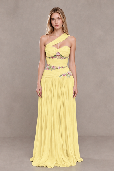 BOLODOO Daffodil One-Shoulder Floral Applique A-Line Evening Dress - Daffodil - Daffodil_1