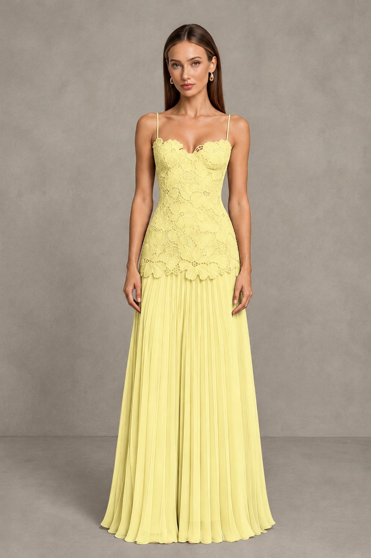BOLODOO Daffodil Lace Bodice Pleated Wedding Guest Dress - Daffodil - Daffodil_1