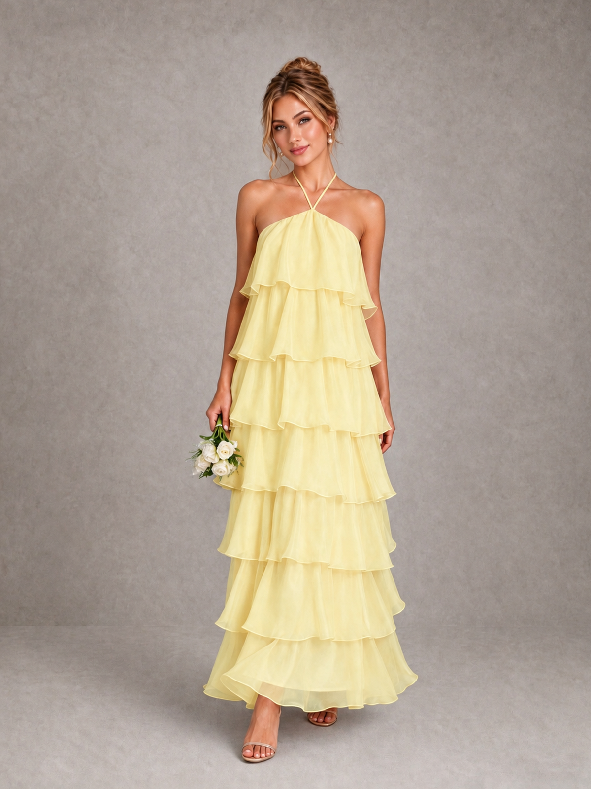 BOLODOO Daffodil Halter Tiered Ruffle Maxi Bridesmaid Dress - Daffodil - Daffodil_1