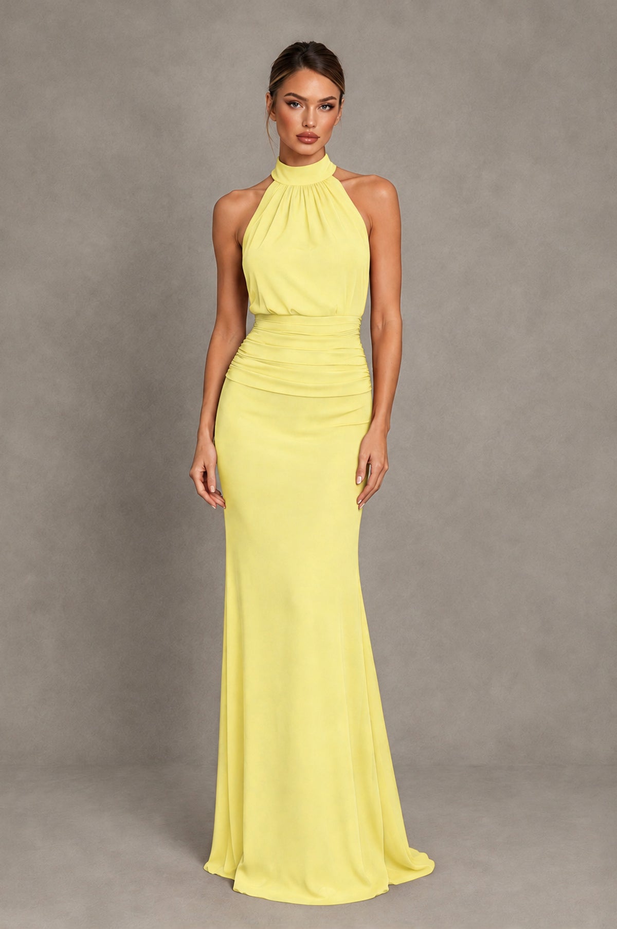 BOLODOO Daffodil Chiffon Halter Maxi Formal Wedding Guest Dress - Daffodil - Daffodil_1