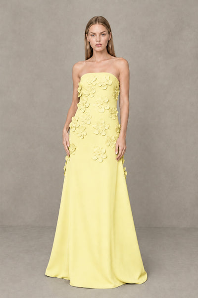 BOLODOO Daffodil Strapless 3D Floral Appliqué Crepe Maxi Gown - Daffodil - Daffodil_1