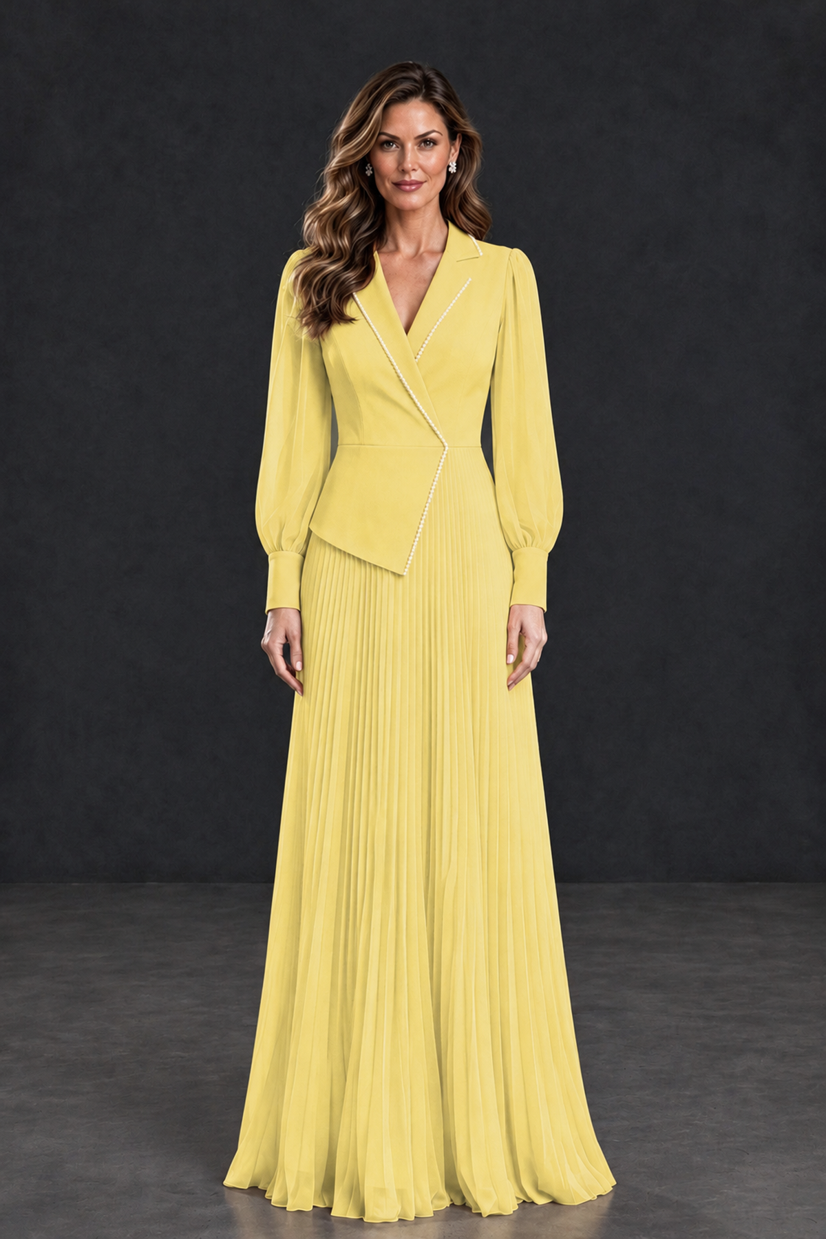 BOLODOO Daffodil Long Sleeve Pleated Mother of the Bride Dress - Daffodil - Daffodil_1
