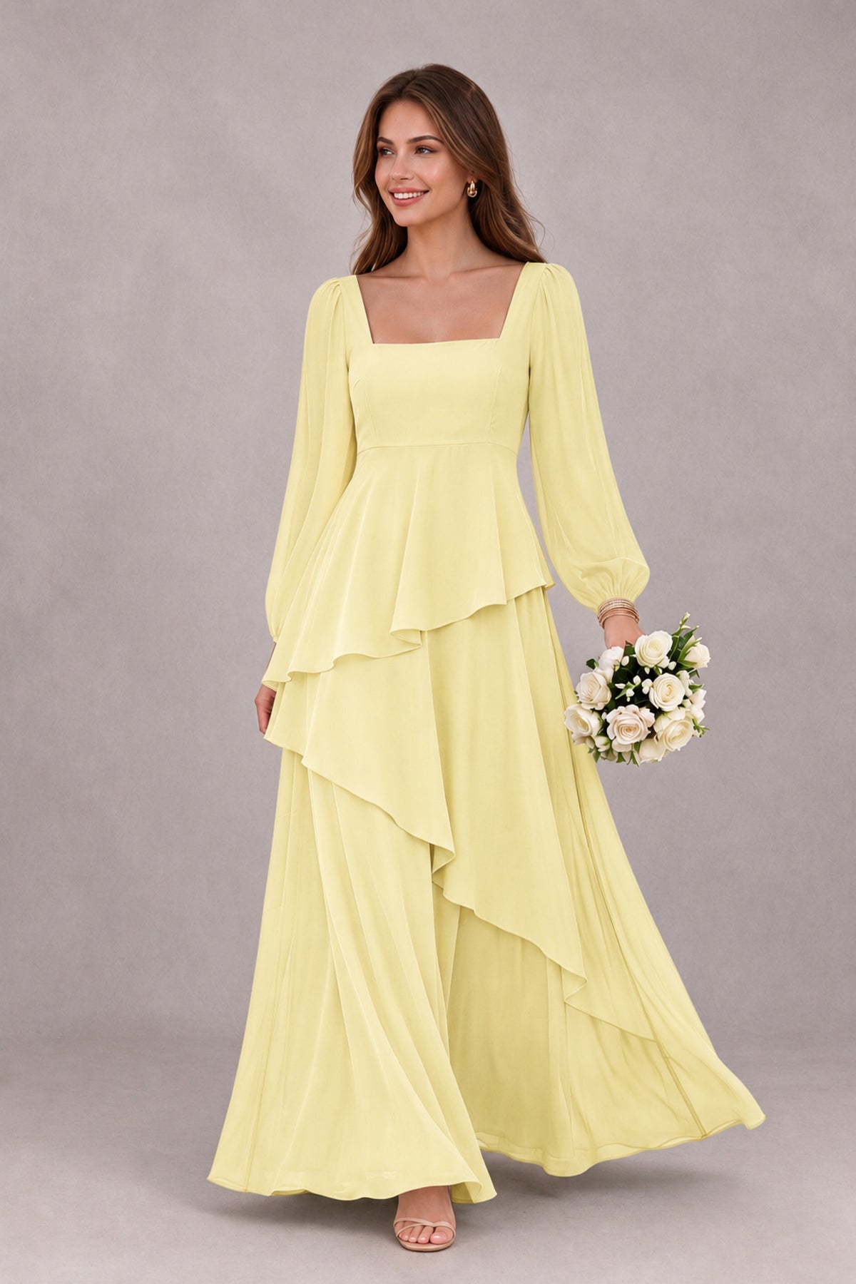 BOLODOO Daffodil Long Sleeve Ruffle Bridesmaid Dresses - Daffodil - Daffodil_1