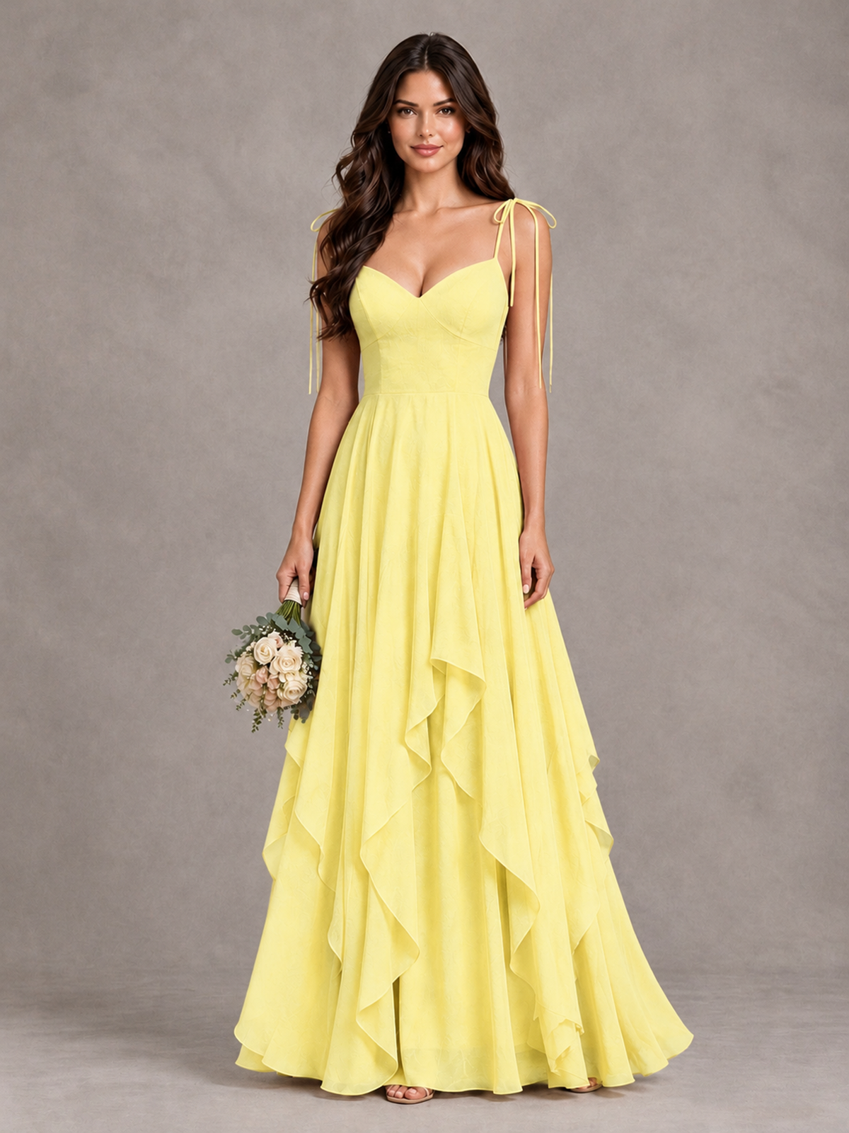 BOLODOO Daffodil Tie-Strap Ruffle A-Line Bridesmaid Dress - Daffodil - Daffodil_1