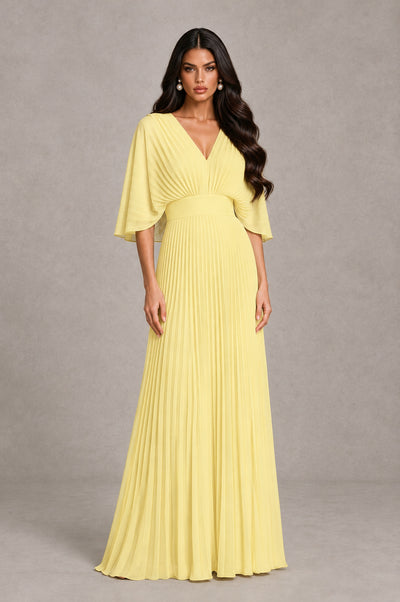 BOLODOO Daffodil V-Neck Pleated Flutter Sleeve Formal Dress - Daffodil - Daffodil_1