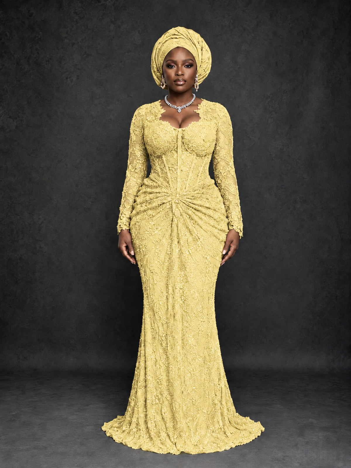 BOLODOO Daffodil Beaded Lace Long Sleeve Mermaid Gown Sweetheart | Mother of the Bride - Daffodil - Daffodil_1