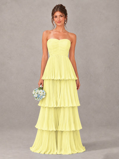 BOLODOO Daffodil Strapless Tiered Pleated Bridesmaid Dress - Daffodil - Daffodil_1