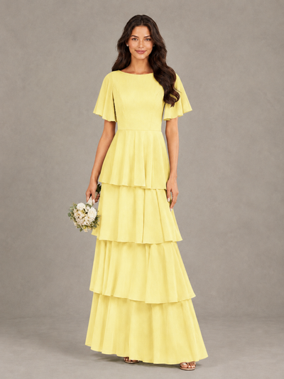 BOLODOO Daffodil Tiered Flutter Sleeve Bridesmaid Dress - Daffodil - Daffodil_1