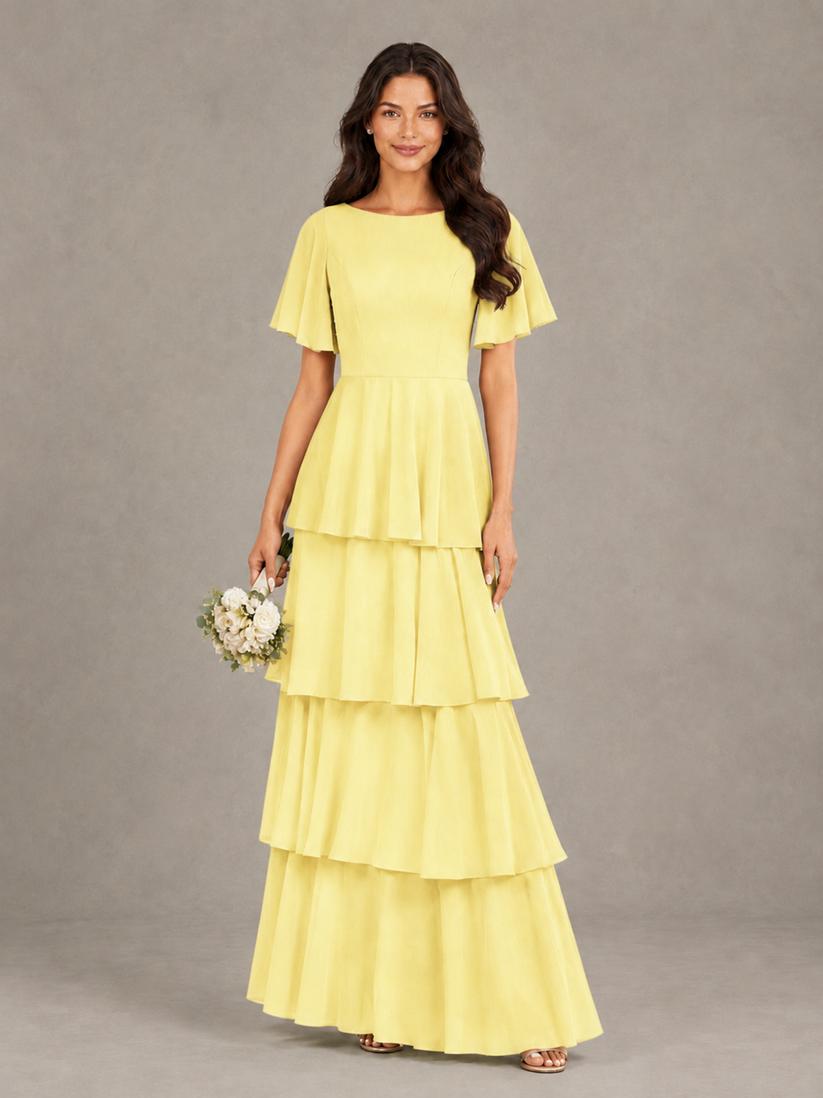BOLODOO Daffodil Tiered Flutter Sleeve Bridesmaid Dress - Daffodil - Daffodil_1