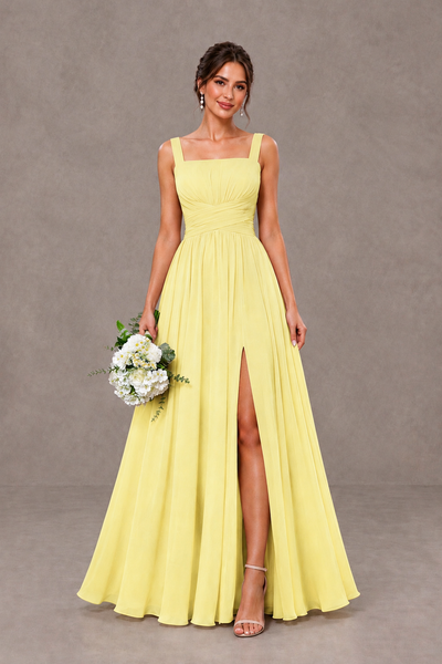 BOLODOO Daffodil Square Neck A-Line Bridesmaid Dress with Slit - Daffodil - Daffodil_1
