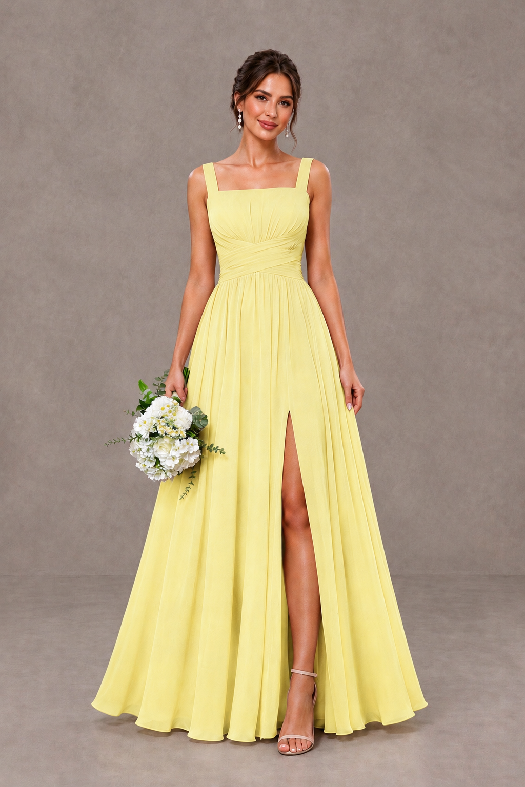 BOLODOO Daffodil Square Neck A-Line Bridesmaid Dress with Slit - Daffodil - Daffodil_1