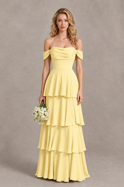 BOLODOO Daffodil Off-the-Shoulder Tiered A-Line Evening Bridesmaid Dress - Daffodil - Daffodil_1