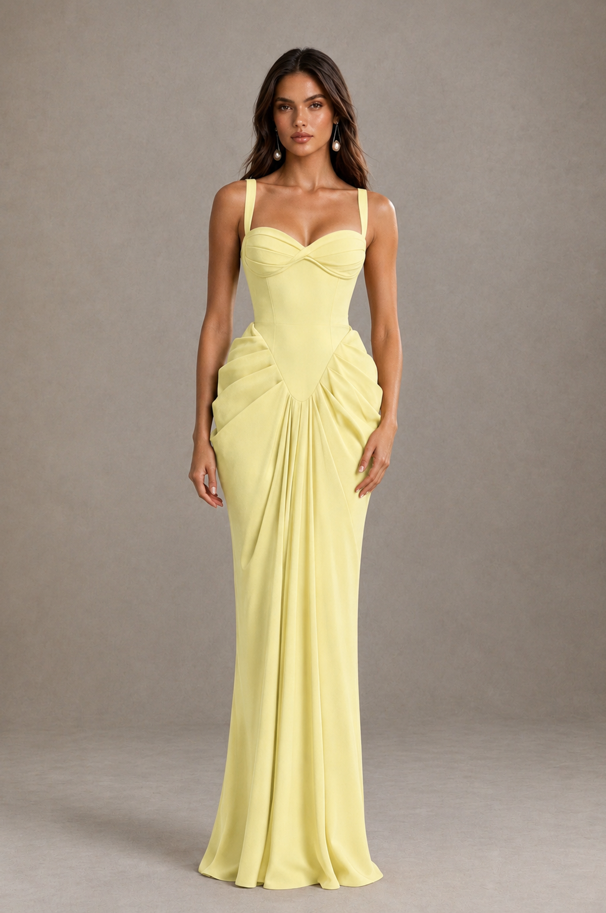 BOLODOO Daffodil Sweetheart Ruched Lace-Up Back Evening Gown - Daffodil - Daffodil_1