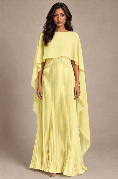 BOLODOO Daffodil Pleated Cape A-Line Evening Dress - Daffodil - Daffodil_1