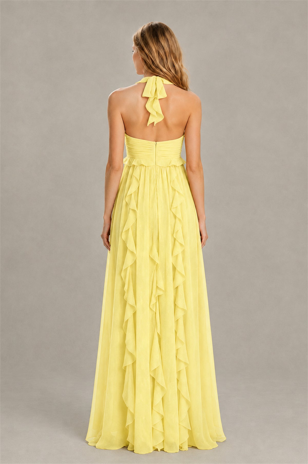 BOLODOO Daffodil Halter Ruffle A-Line Floor-Length Evening Dress - Daffodil - Daffodil_2