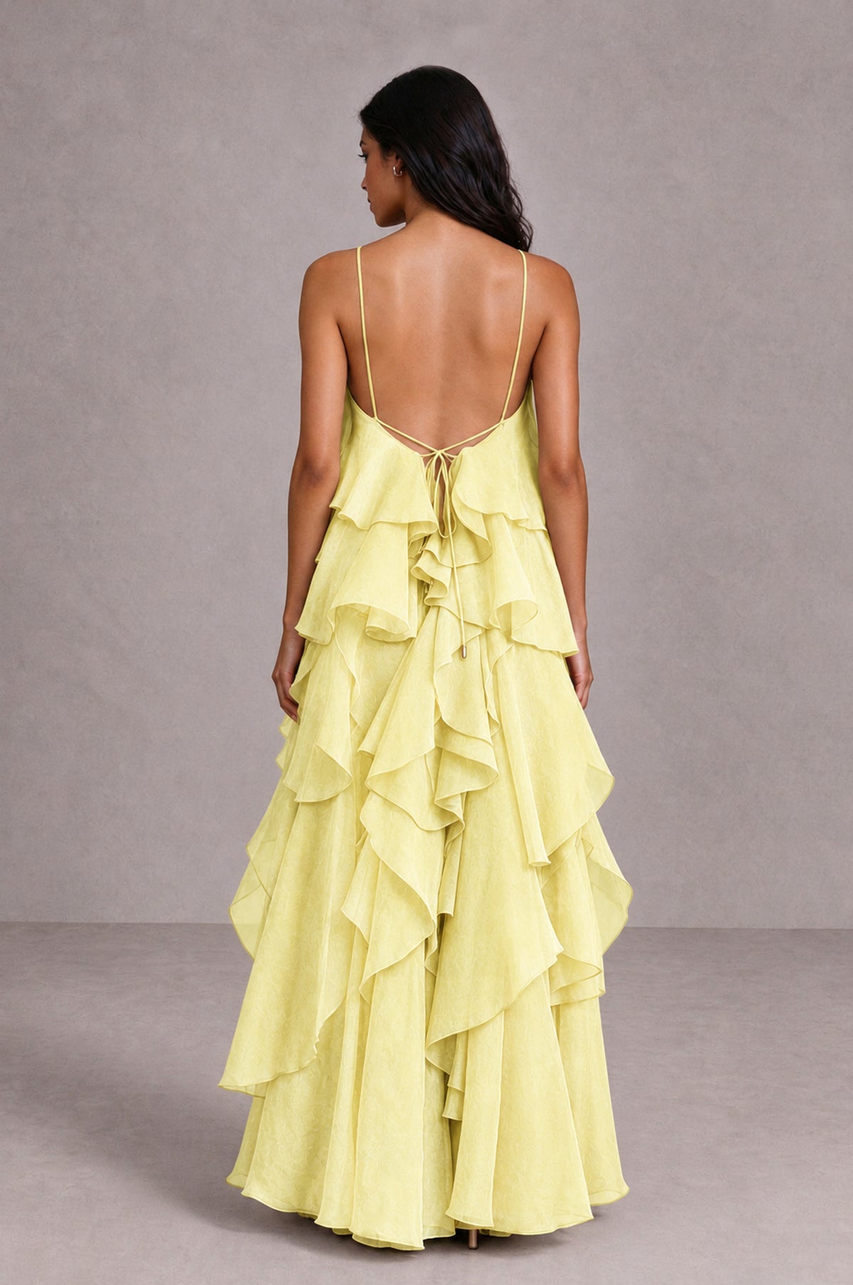 BOLODOO Daffodil Cascading Ruffle Rosette Open-Back Maxi Dress - Daffodil - Daffodil_2