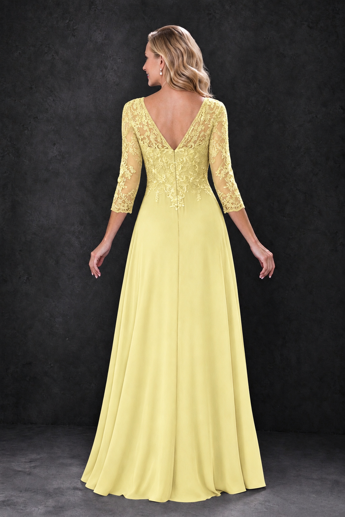 BOLODOO Daffodil Lace Embroidered Mother of the Bride Dress with 3/4 Sleeves - Daffodil - Daffodil_2