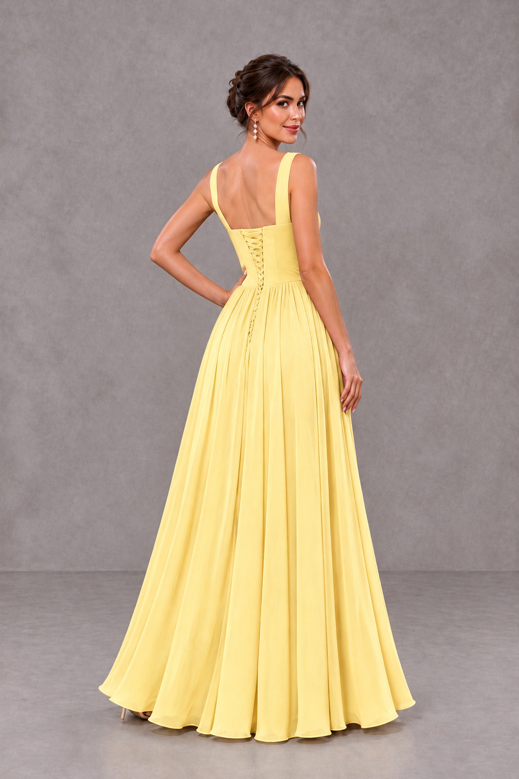 BOLODOO Daffodil Square Neck A-Line Bridesmaid Dress with Slit - Daffodil - Daffodil_2