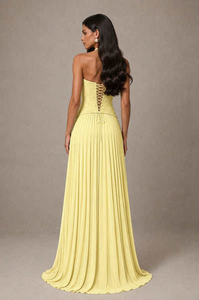 BOLODOO Daffodil Halter Corset Pleated A-Line Evening Dress - Daffodil - Daffodil_2