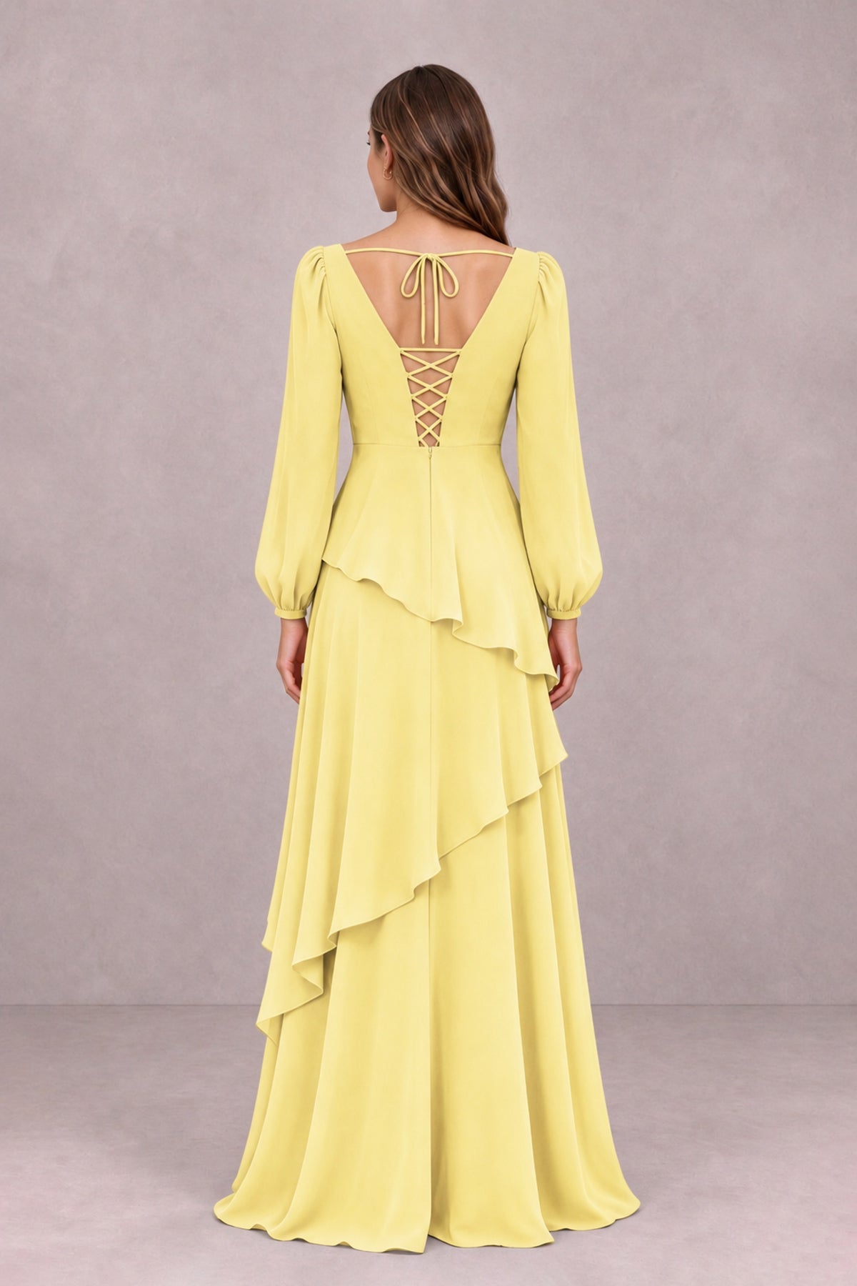 BOLODOO Daffodil Long Sleeve Ruffle Bridesmaid Dresses - Daffodil - Daffodil_2