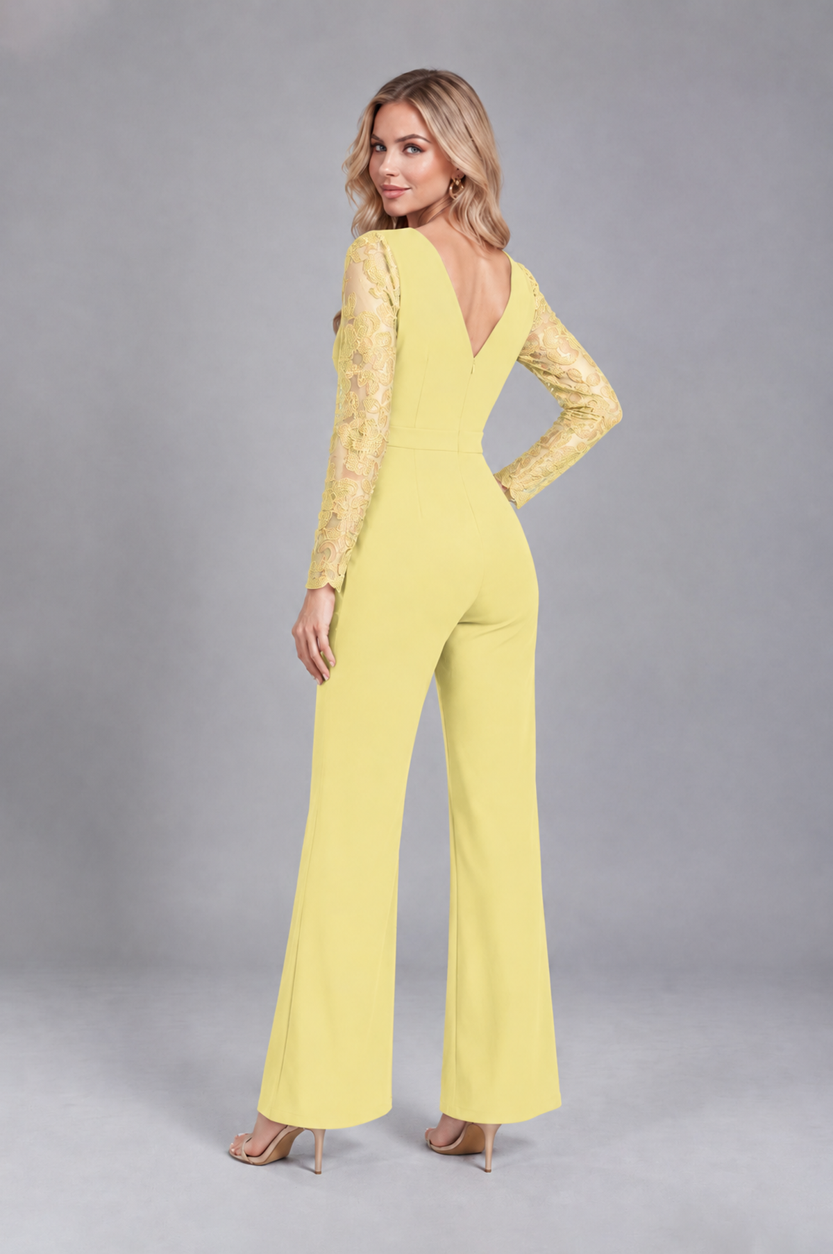 BOLODOO Daffodil Lace Long-Sleeve V-Neck Mother Pant Suit - Daffodil - Daffodil_2