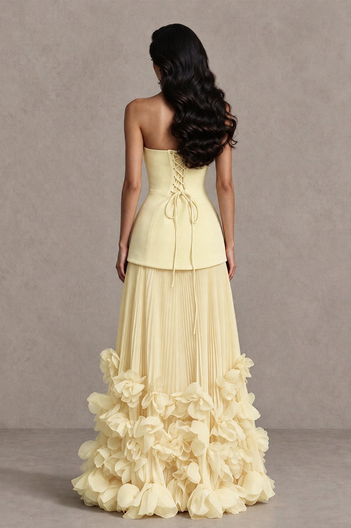 BOLODOO Daffodil Strapless Pleated Floral Hem Evening Gown - Daffodil - Daffodil_2